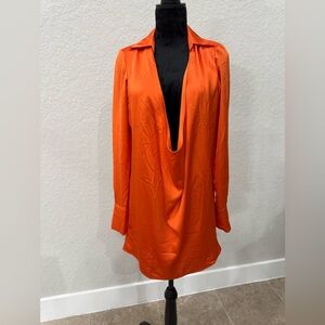 Orange Deep V-neck long-sleeve dress